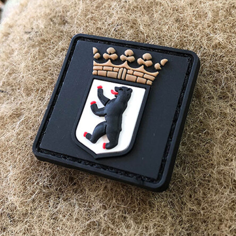 Custom Berliner Bear PVC Patch 3D Soft Rubber Embossed Logo Badge for Clothing Bags and Accessories