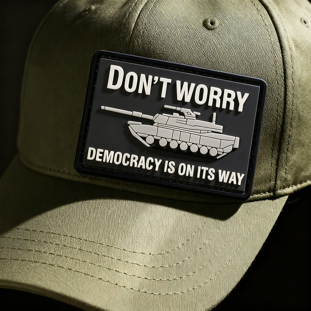 Custom Democracy 3D PVC Patch Soft Rubber Embossed Logo Badge with Hook Backing for Jackets Bags Caps Accessories