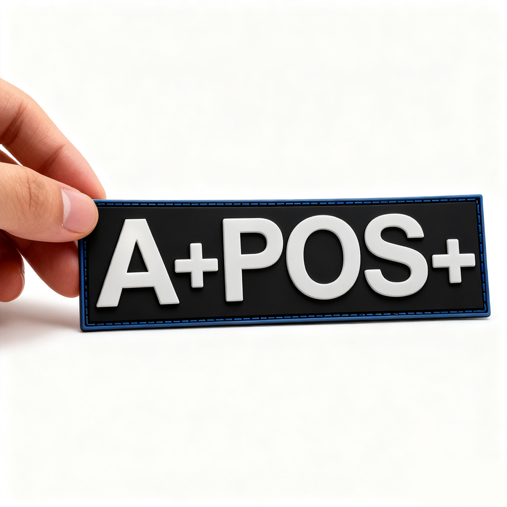 Custom Black Blood Type PVC Patch 3D Soft Rubber Badge Personalized Embossed PVC Label for Jackets Bags and Outdoor Gear