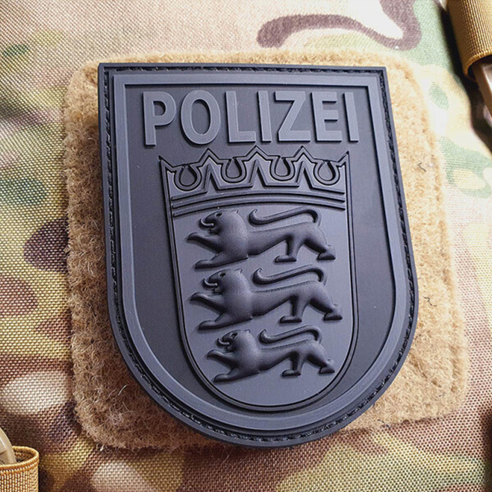 Germany State Department Style Black 3D PVC Rubber Patch Custom Embossed Soft PVC Badge with Hook Backing