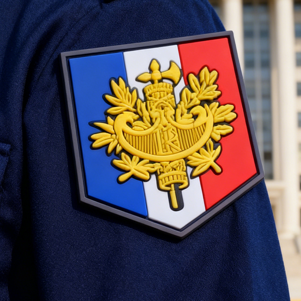 Custom French Shield PVC Patch Soft Rubber Emblem with Hook Loop for Jackets Backpacks Outdoor Gear