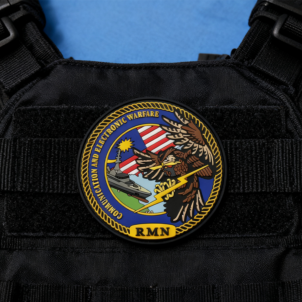 Custom Malaysia Communication and Electronic Warfare PVC Patch – 3D Rubber Emblem with Hook and Loop Backing