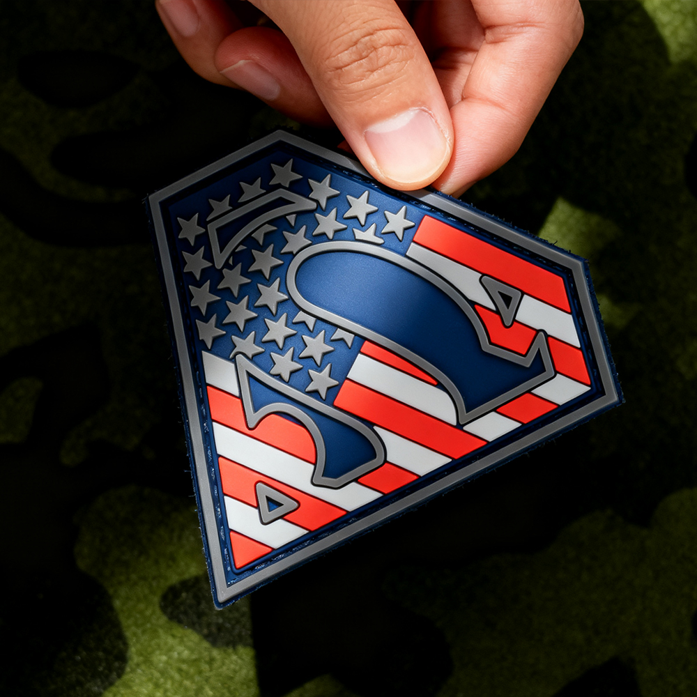 Custom US Flag Superman Shield PVC Patch | 3D Rubber Emblem with Velcro for Backpacks, Jackets, Gear Bags and Outdoor Accessories