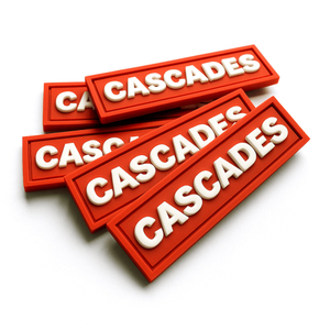 Custom Cascades PVC Label Patch | 3D Rubber Logo Tag with Raised Letters, Durable Soft PVC Emblem for Clothing Bags and Brand Accessories