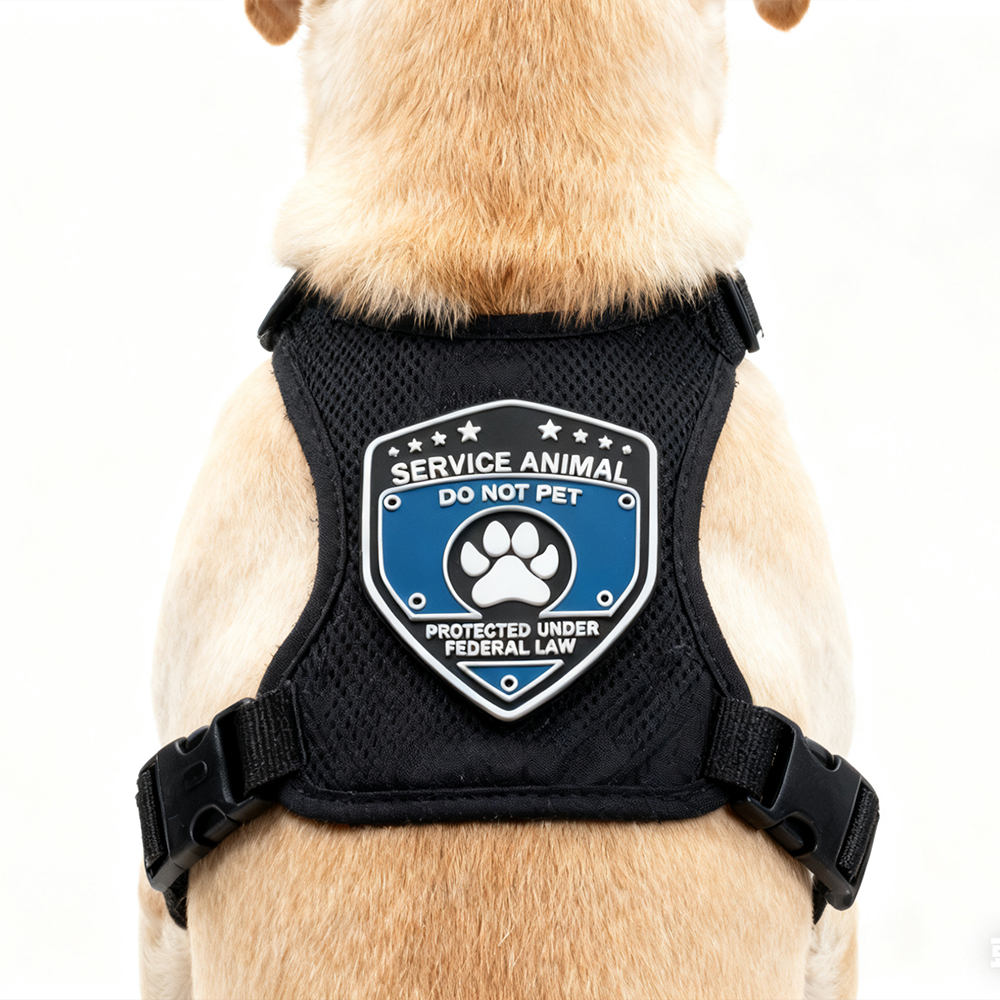 Wholesale Custom Soft PVC Rubber Patches Embossed Service Animal Logo Patch with Hook and Loop Backing for Bags and Clothing