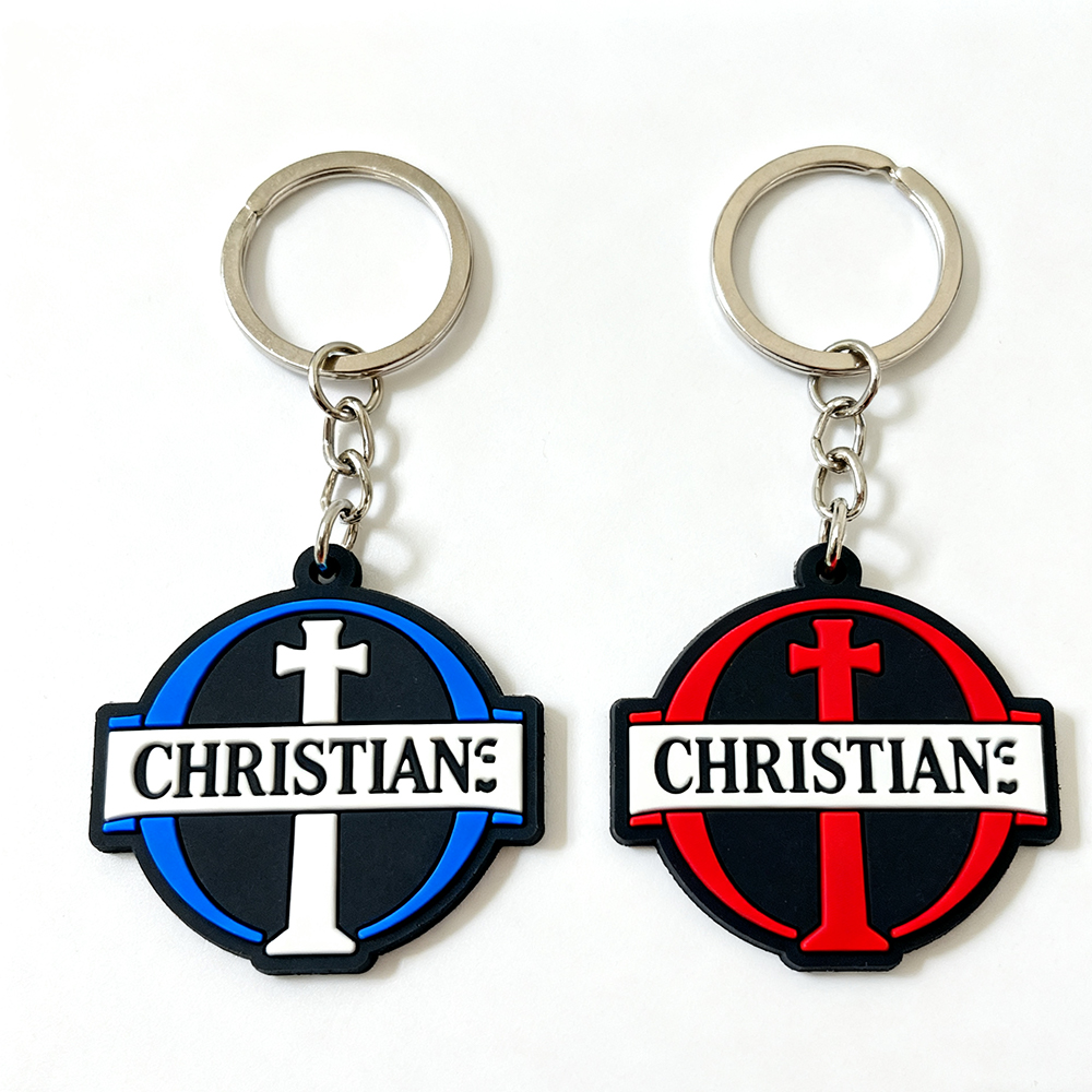 2025 Low Moq Custom 2D Rubber Christian logo Custom Charms Souvenirs Gift Keychain Ring Cartoon Accessories for Keychains