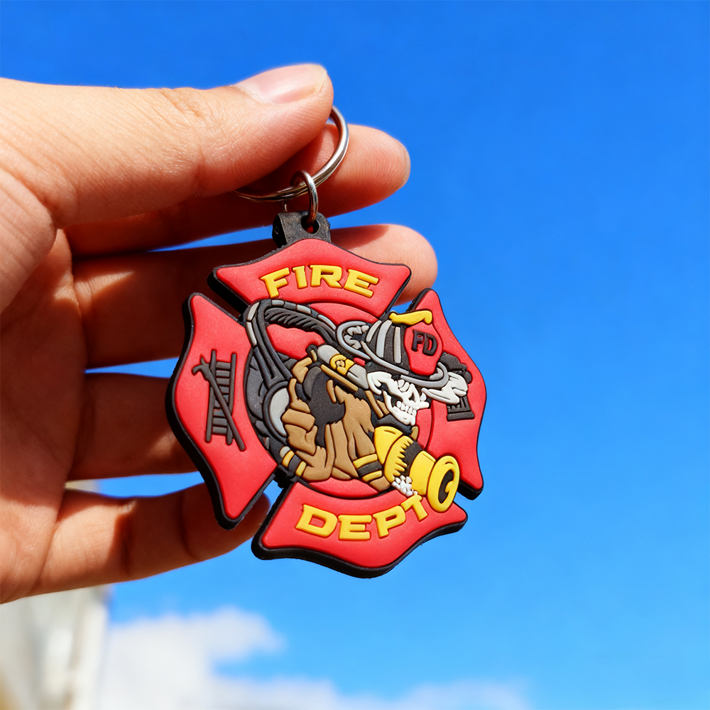 Custom Firefighter Double Sided Soft PVC Rubber Keychain Personalized Logo Key Ring Promotional Souvenir Gift Key Holder