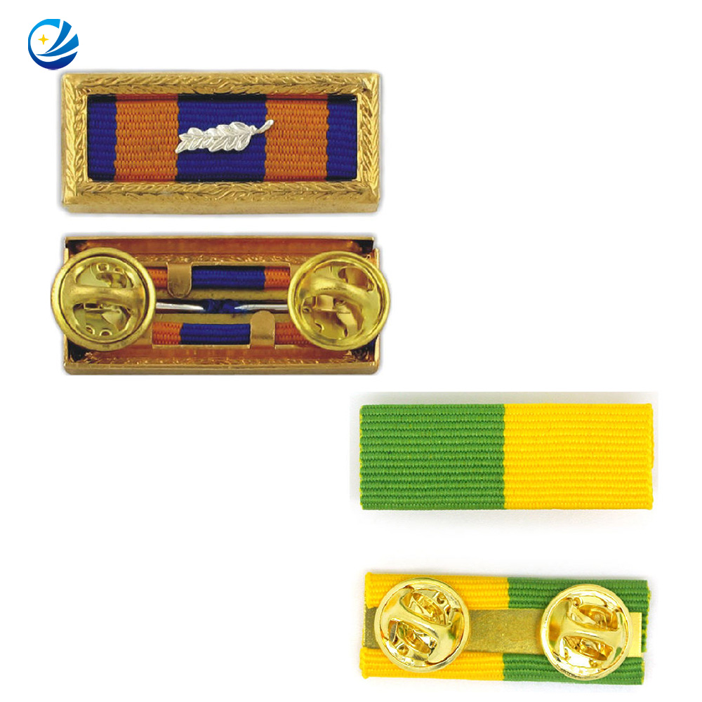 Factory Supply Custom Color Butterfly Clutch Decoration Service Ribbons Stainless Steel Award Medal Ribbon Bar