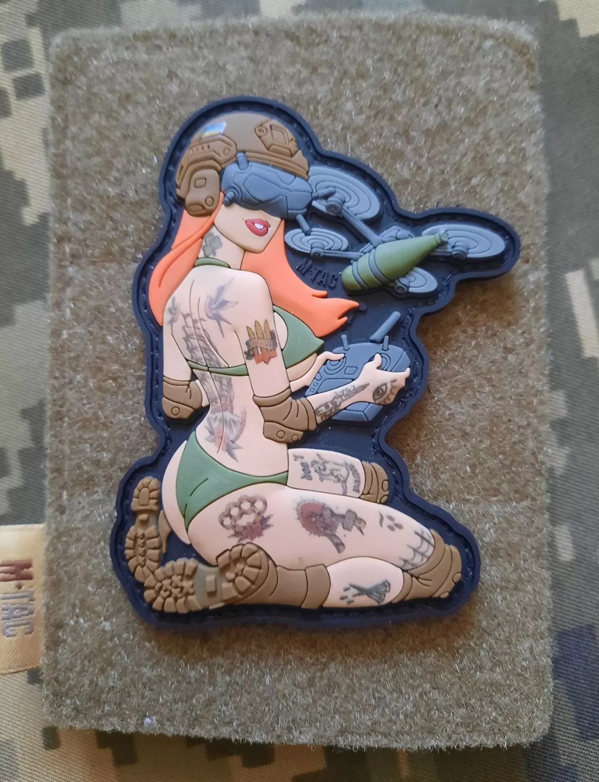 Sexy Pin up Redhead Girl PVC 3D Morale Patch Ukraine Army Drone Operator Badge