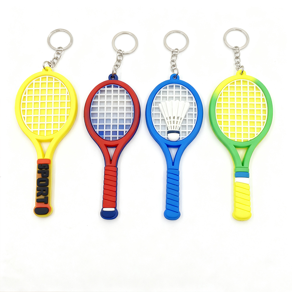 Soft PVC Tennis Badminton Keychains Wholesale Durable Promotional Key Rings Bulk Personalized Corporate Gifts