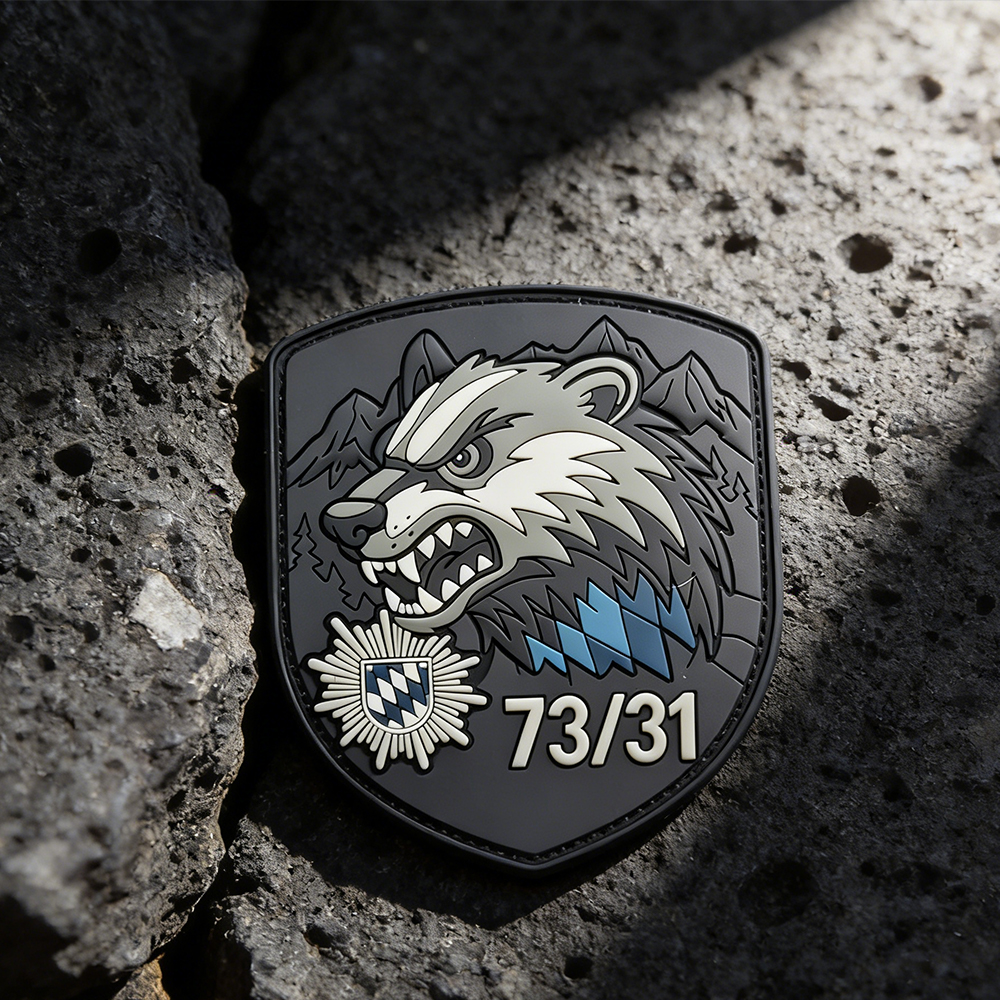 Bavaria Germany Region PVC Patch Custom Fierce Beast Emblem with Mountain Background and Blue White Pattern
