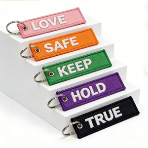 Custom Logo Personalized Embroidered Keyrings with Stylish Fabric Woven Keychain Design