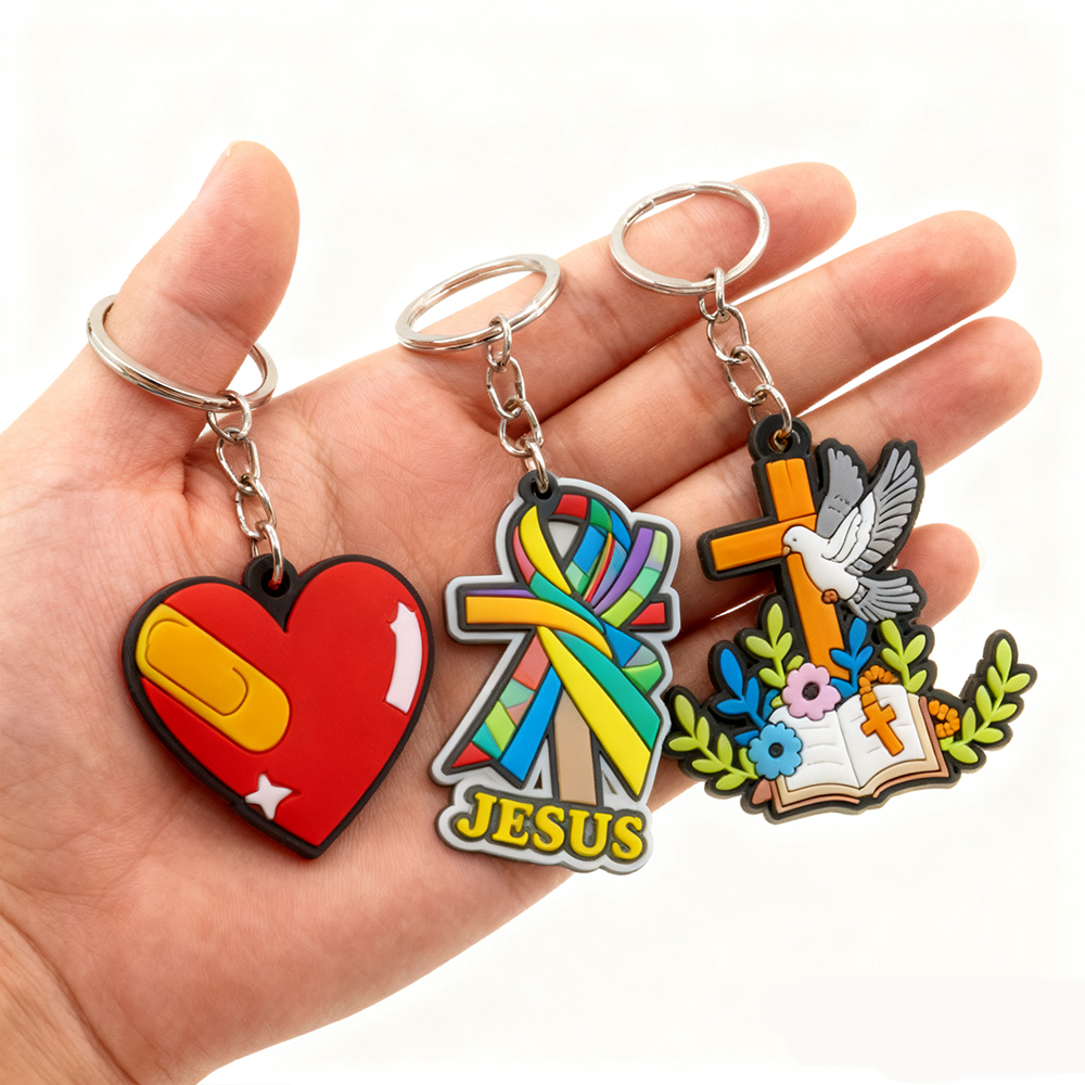 2025 One Piece 2D Rubber Christian logo Custom Charms Souvenirs Gift Keychain Ring Cartoon Accessories for Keychains