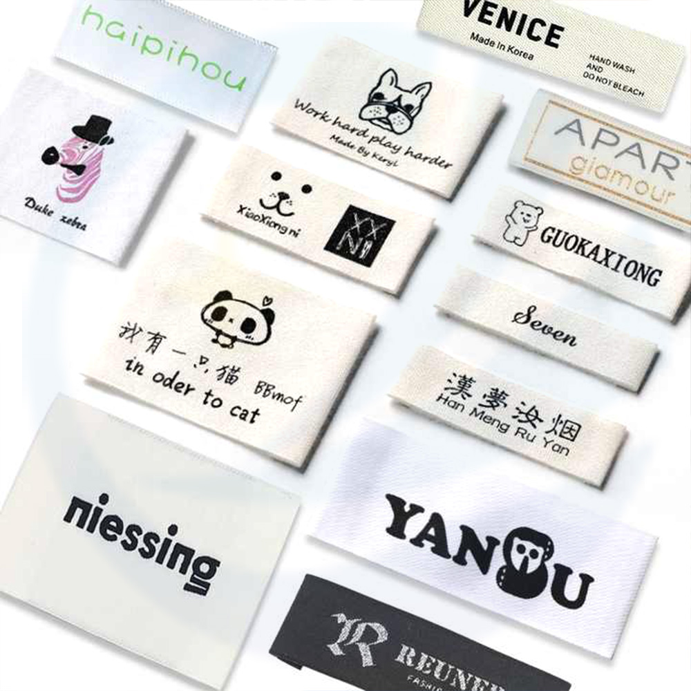 Factory Price Private Woven Damask Satin Brand Tags Custom Logo Tag Etiquette Personalise Vetement Woven Label For Clothes Print