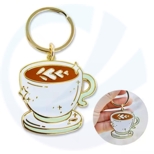 Custom Enamel Freshly Brewed Take Away Coffee Cup Coffee Bean Keyring Keychain