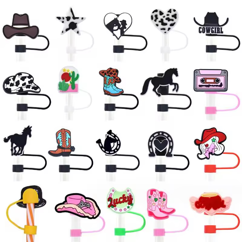 10mm Wholesale Tumbler straw topper Dust proof Toppers Covers silicone Charms Straw Topper Cover for drinking cup straws