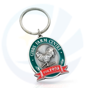 Custom 3D Alloy Enameled Cock Die Cast Keychain with Antique Pewter Finishing Key Chain