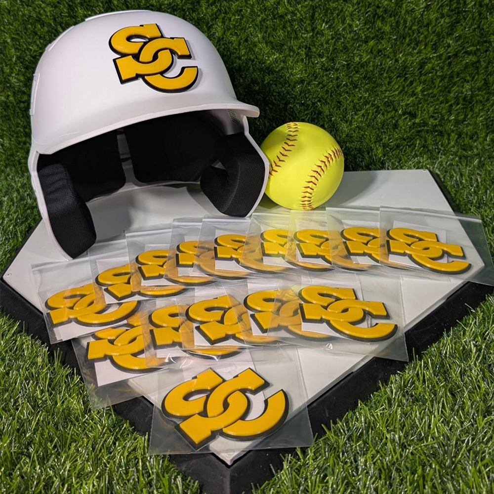 Custom 3D PVC Batting Helmet Decals – Durable Rubber Stickers for Baseball Helmets, Team Logos, and Player Numbers
