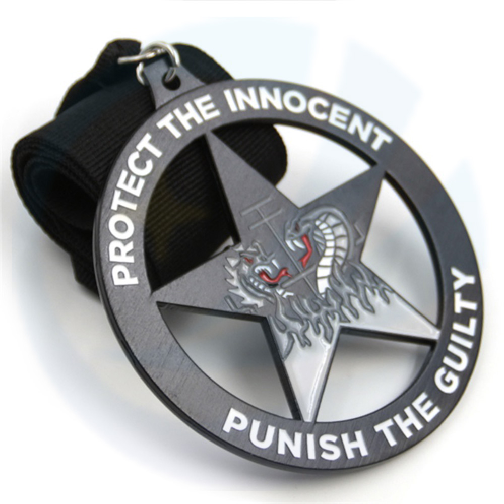 Protect Innocence And Punish Guilty Knowledge Competition Black Logo Hollow Out Star Medal Custom Factory