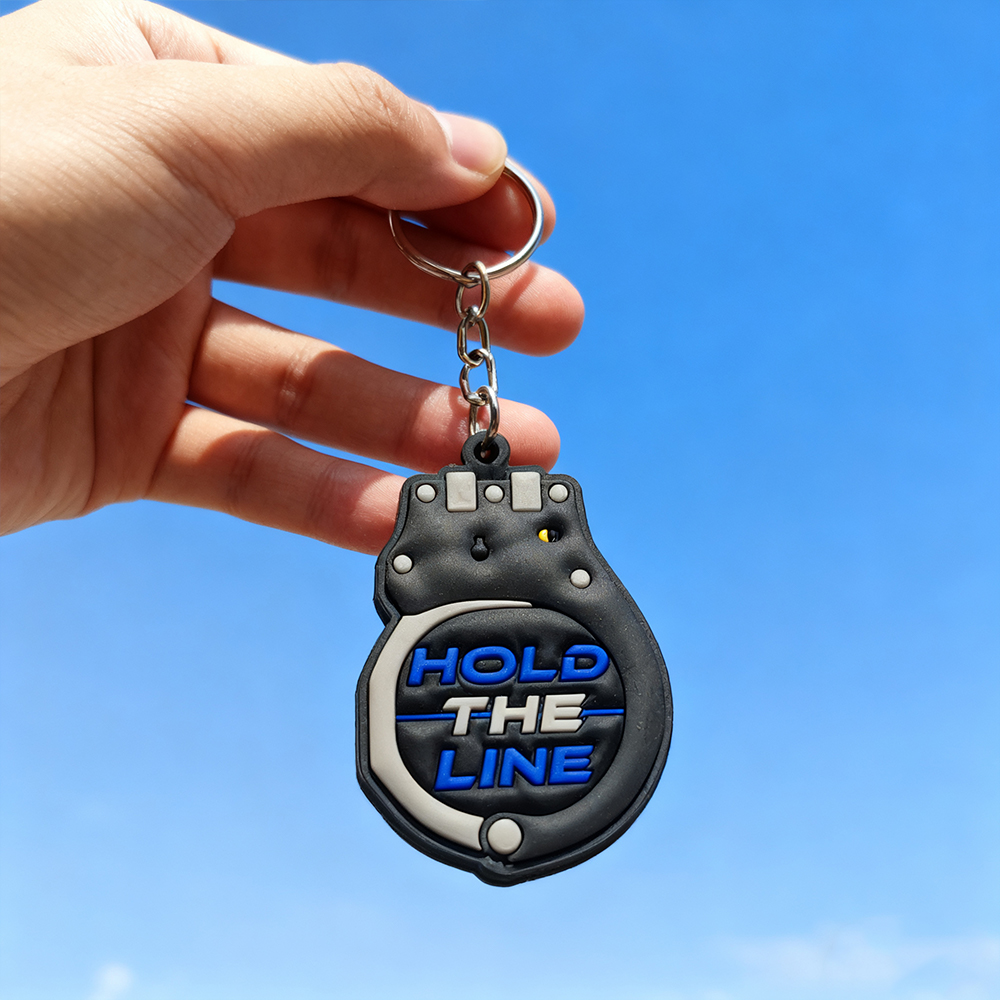 Custom Hold the Line Soft PVC Rubber Keychain Double Sided Handcuff Design Key Ring Personalized Souvenir Gift