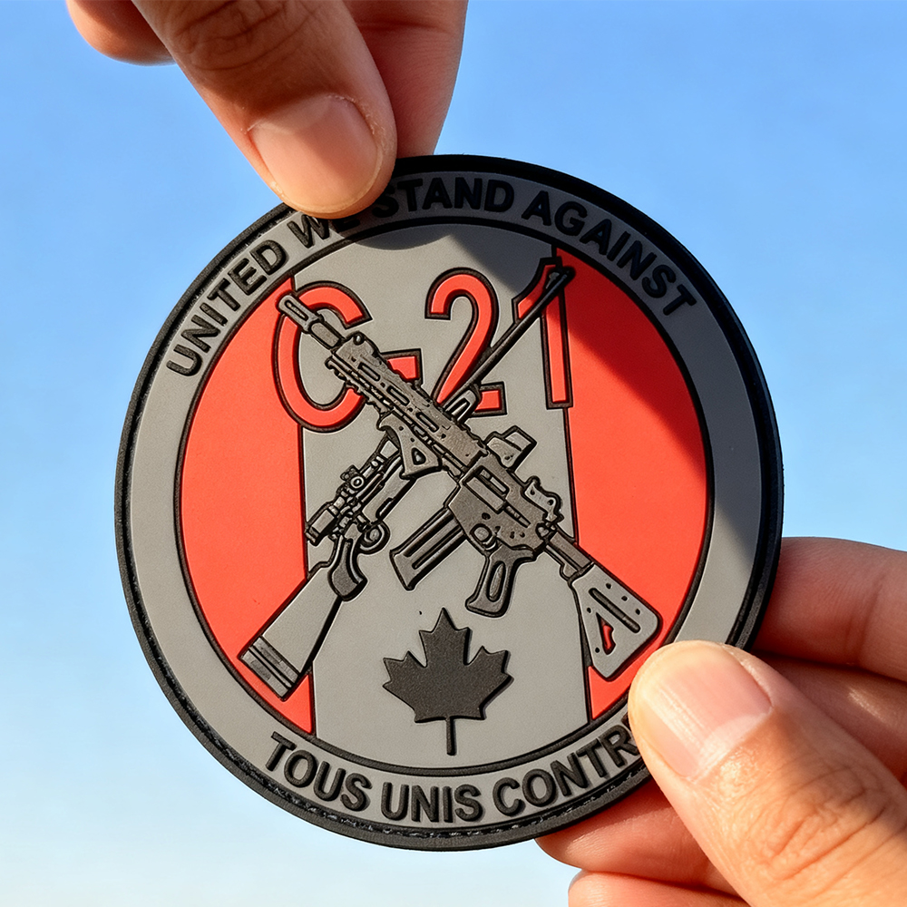 Canada Unity Morale PVC Patch – Red & Grey 3D Rubber Emblem with Maple Leaf Design
