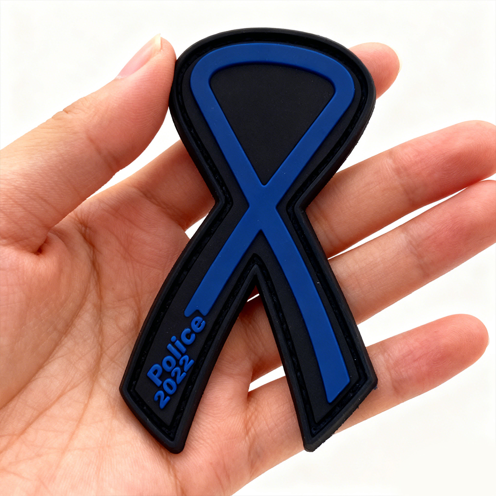 Blue Ribbon Shape PVC Patch Custom Soft Rubber Patch Durable PVC Emblem Unique Blue Ribbon Badge for Clothing Bags Accessories