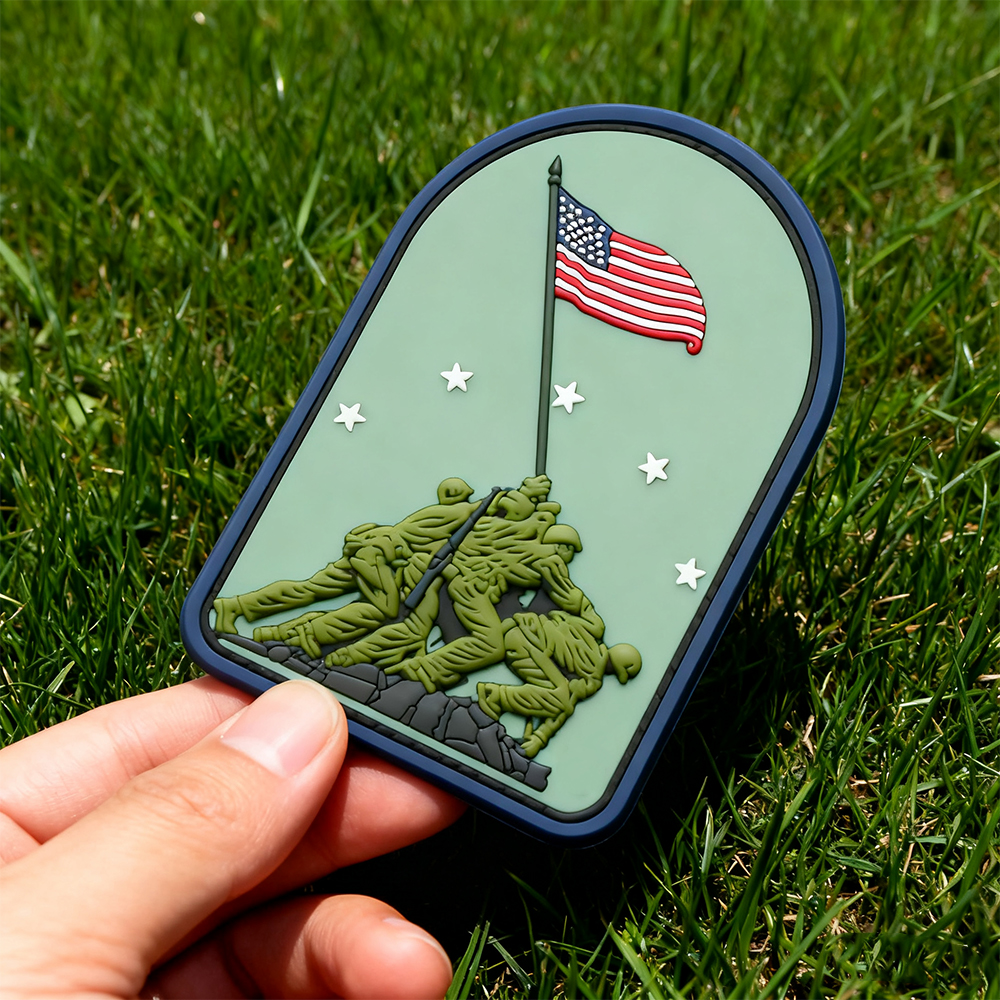 Premium 3D PVC Rubber Patch with USA Flag Icon Tribute Artwork, Durable Hook Loop Badge for Backpacks Apparel Collectible Display