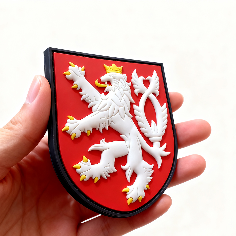 Custom Lion Shield 3D PVC Patch – Durable Rubber Emblem with Hook Backing