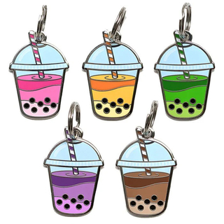 Wholesale Custom Enamel Boba Keychains Unique Bubble Tea Metal Key Rings Personalized Souvenir Accessories