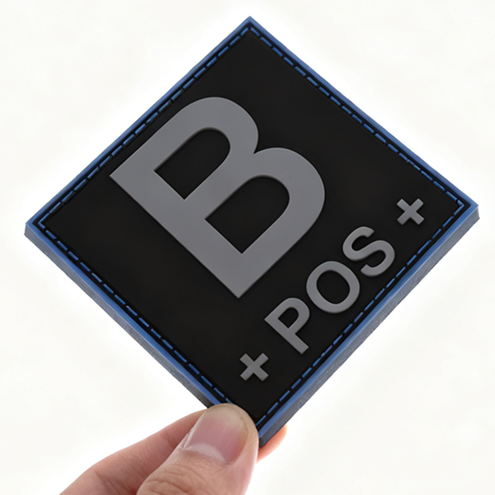 Custom Black Blood Type PVC Patch 3D Soft Rubber Badge Personalized Embossed PVC Label for Jackets Bags and Outdoor Gear