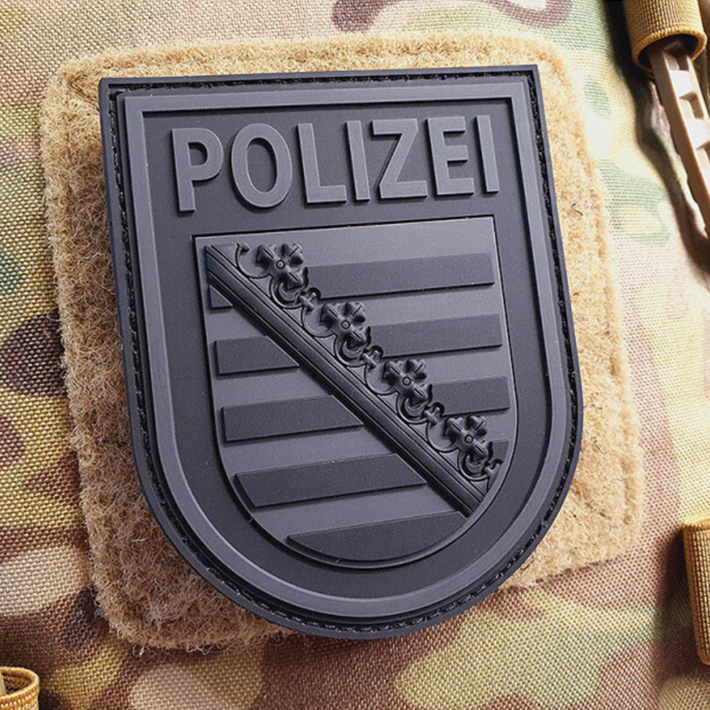 Germany State Department Style Black 3D PVC Rubber Patch Custom Embossed Soft PVC Badge with Hook Backing