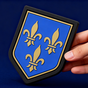 Custom French Blue Shield PVC Badge with Nylon Buckle Soft Rubber Emblem for Bags Jackets Outdoor Gear