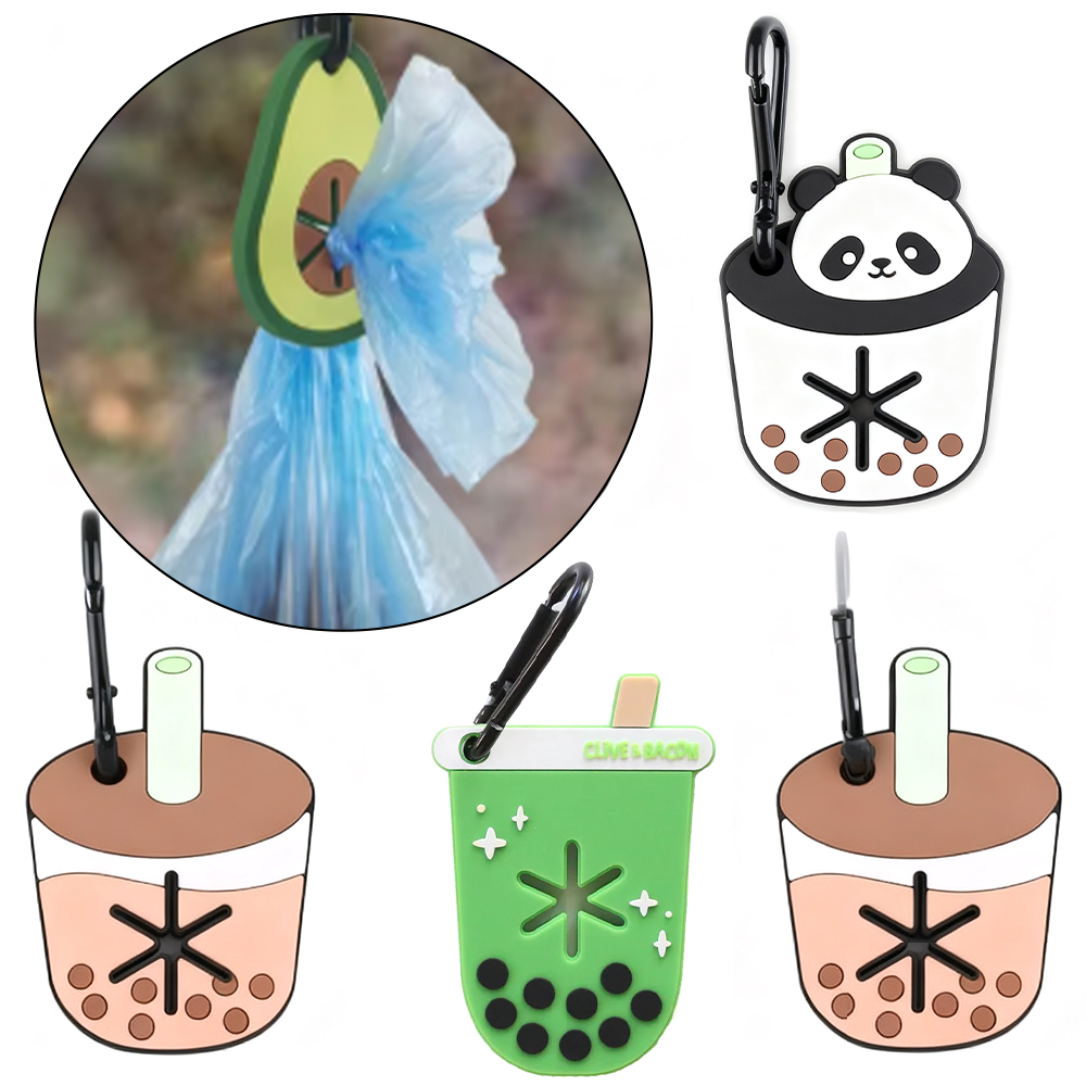 Beer Shape Hands Free Dog Poop Bag Holder Silicone Wine Barrel Funny Cute Boba Coffee Poop Bag Holder with Hanging Clip