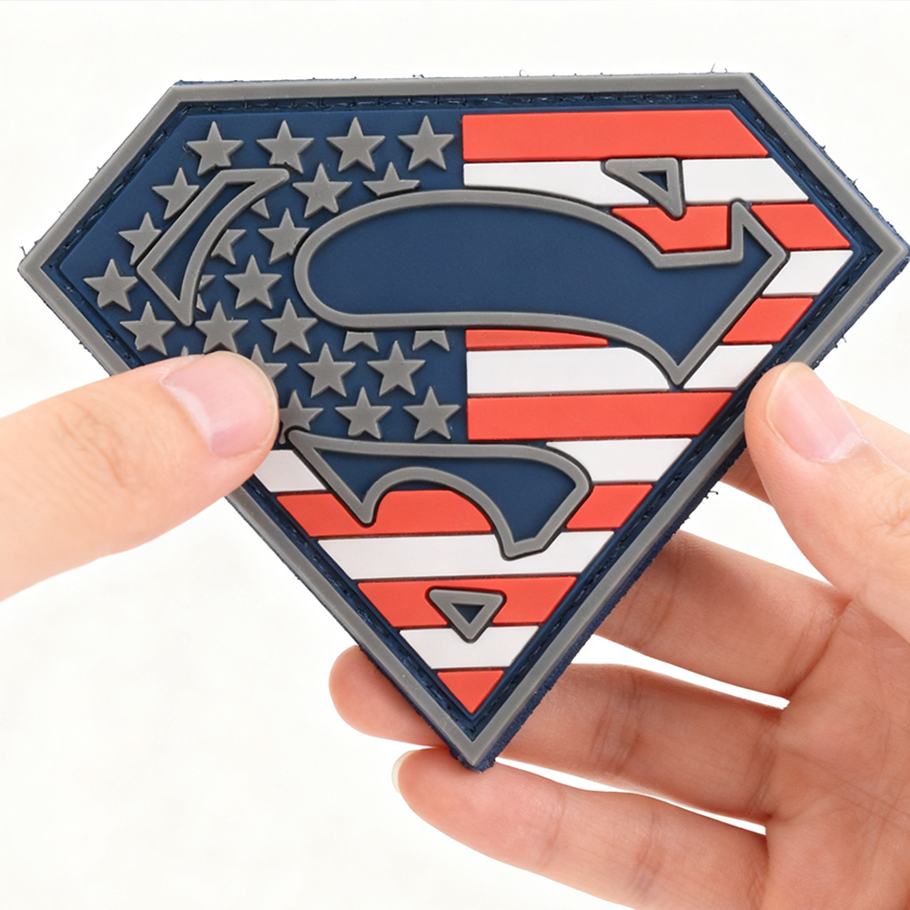 Custom US Flag Superman Shield PVC Patch | 3D Rubber Emblem with Velcro for Backpacks, Jackets, Gear Bags and Outdoor Accessories