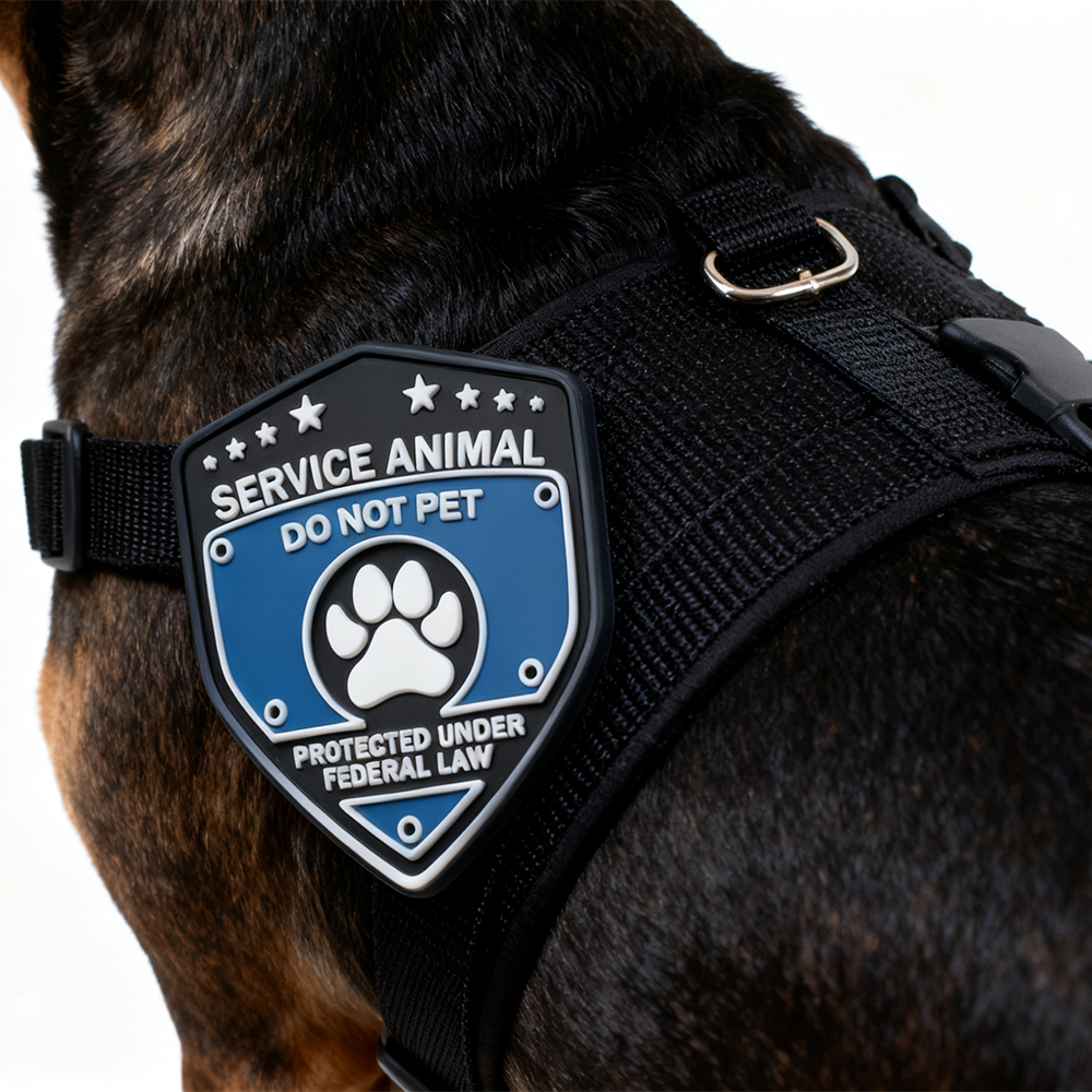 Wholesale Custom Soft PVC Rubber Patches Embossed Service Animal Logo Patch with Hook and Loop Backing for Bags and Clothing