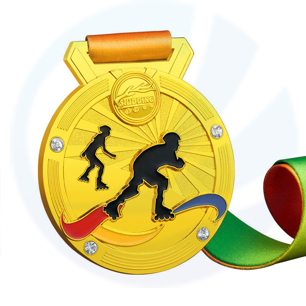 No Minimum Custom Logo Ribbon Souvenir Gold Sport Medal Metal Racing Skating Medals