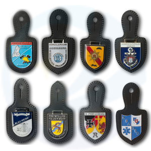 Custom Top Quality Metal Embossed Metal Leather Badge for Uniform Badge with Leather Fob