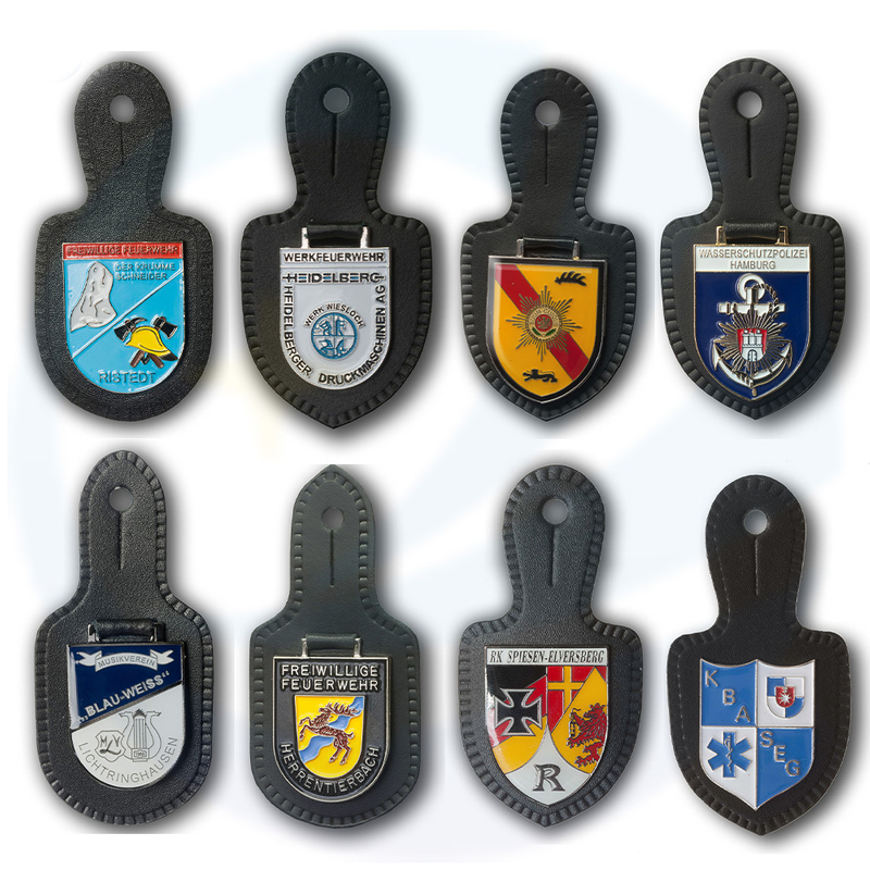 Custom Top Quality Metal Embossed Metal Leather Badge for Uniform Badge with Leather Fob