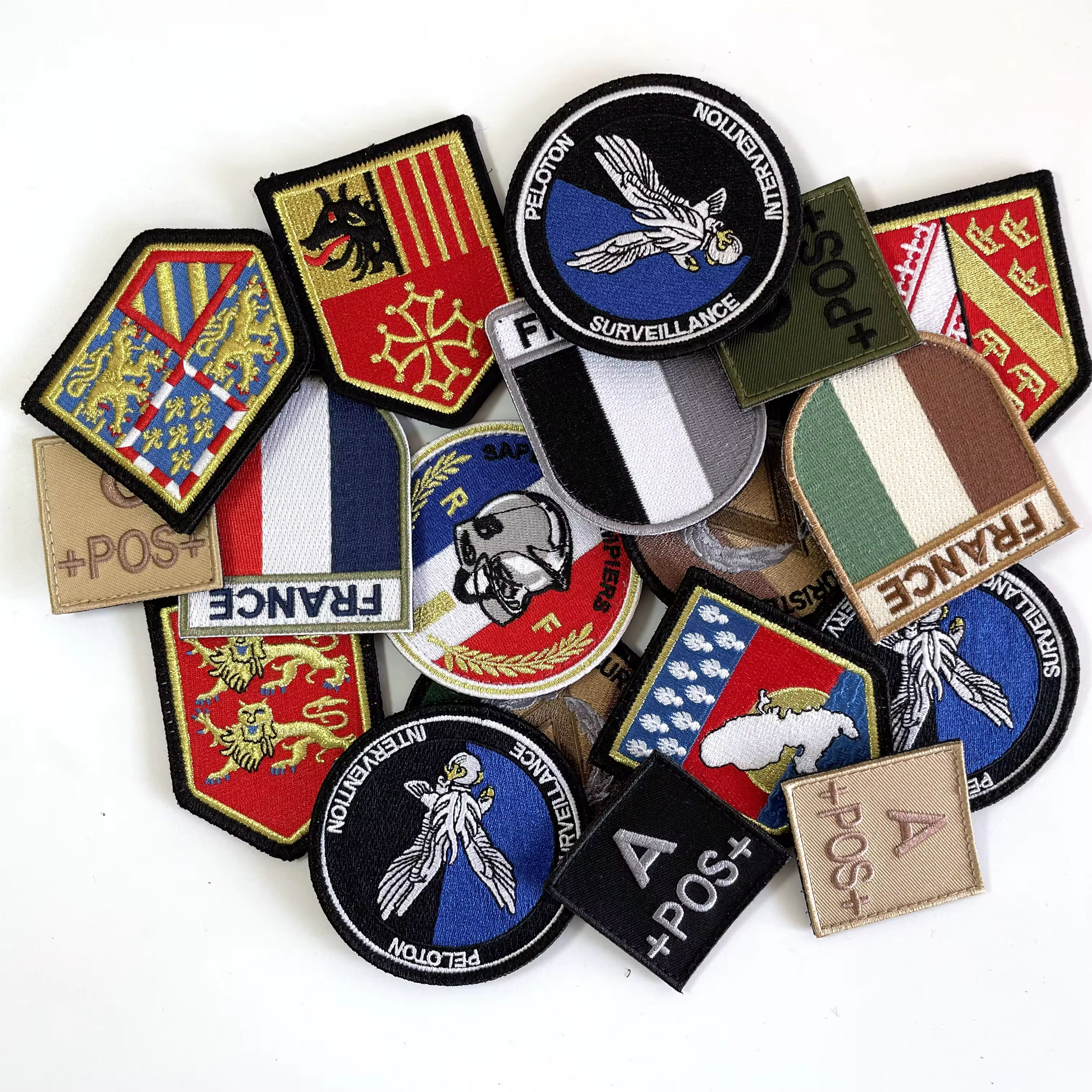 Custom Cool Morale Designer Hat Fabric Woven Full Embroidered Logo Iron on Embroidery Badges French Air Force Patches for Jackets Hats Clothing