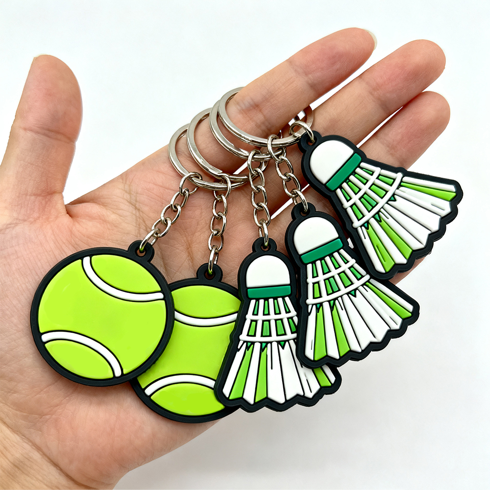 Soft PVC Tennis Badminton Keychains Wholesale Durable Promotional Key Rings Bulk Personalized Corporate Gifts