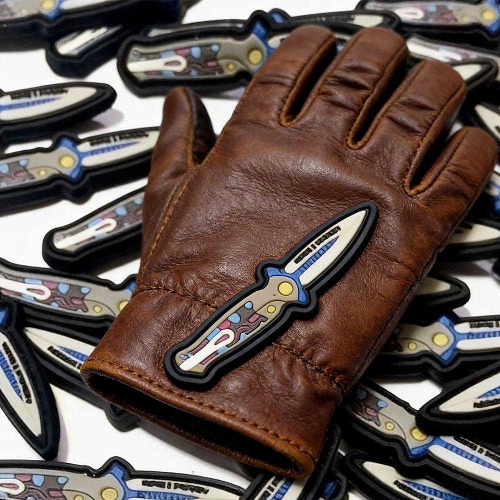 European Folding Knife Shape PVC Patch High Quality Soft Rubber Knife Emblem Creative Knife Design Patch for Apparel Backpacks Decoration