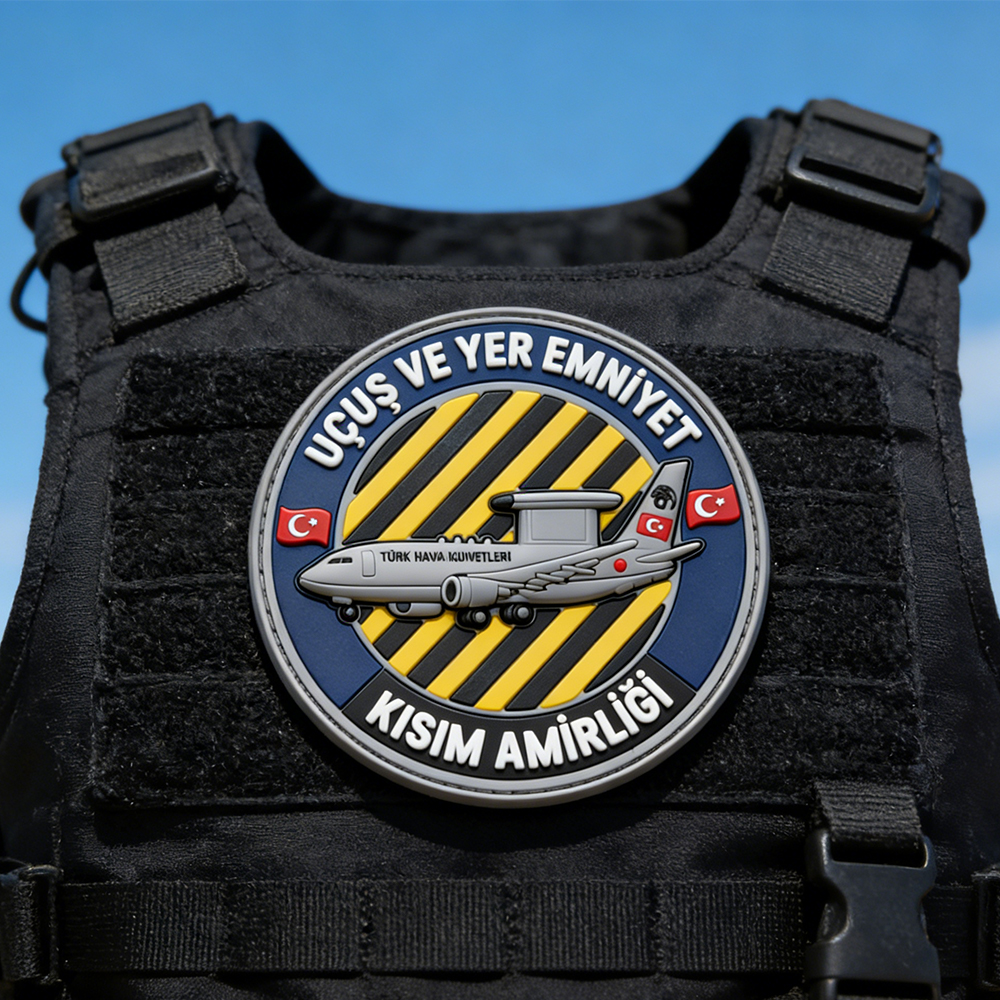 Turkish Aviation Style PVC Patch Round Design Yellow Black Warning Stripes Turkey Inspired Rubber Morale Patch