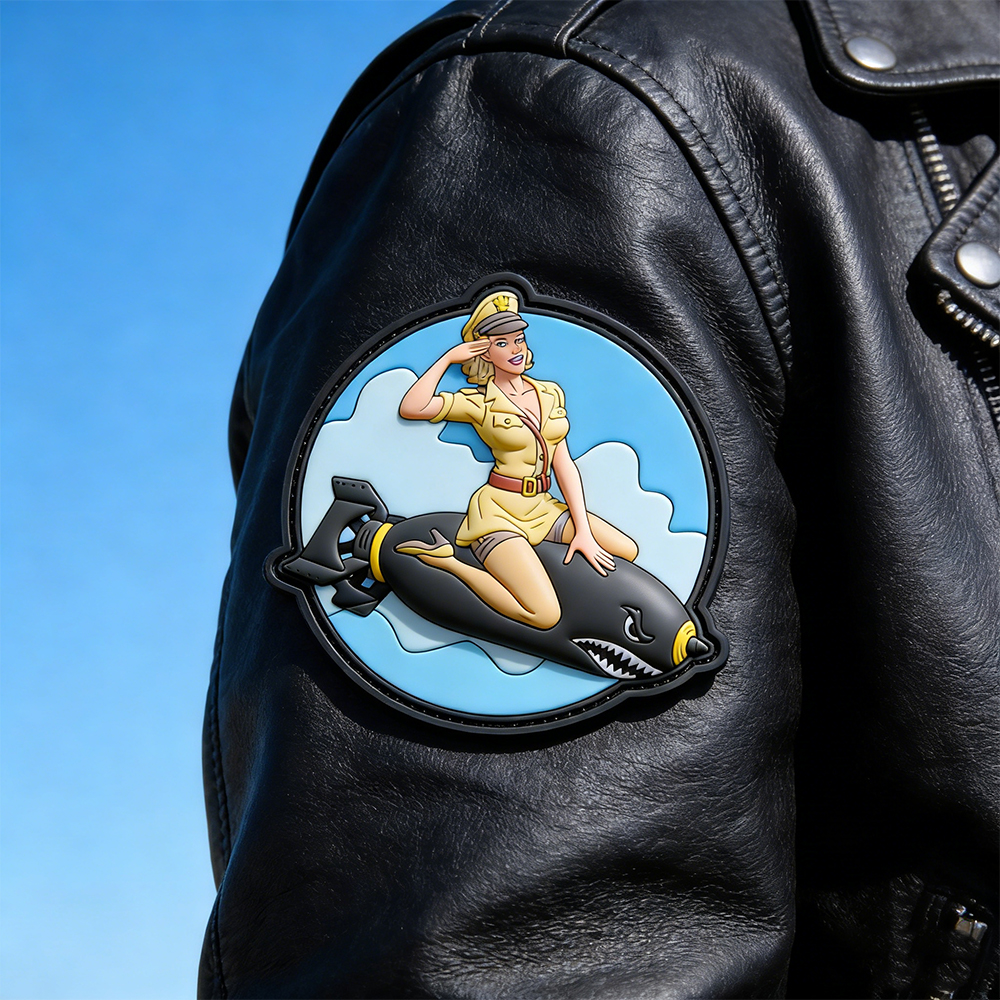 Retro Pin Up Girl PVC Patch Classic Nose Art Style Soft Rubber Patch Vintage Aviation Art Design