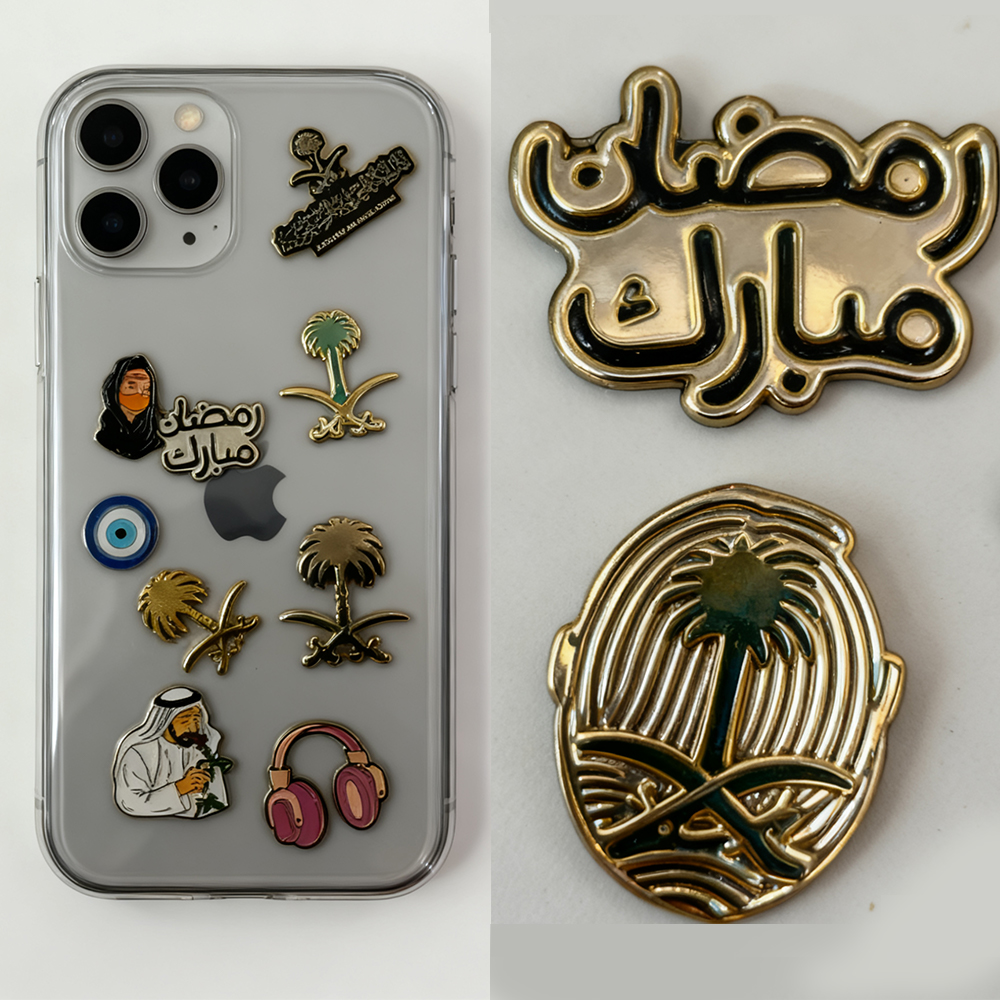 Factory Personalized Saudi Metal Phone Sticker Brooch Enamel Pin Design Logo for Phone Sticker