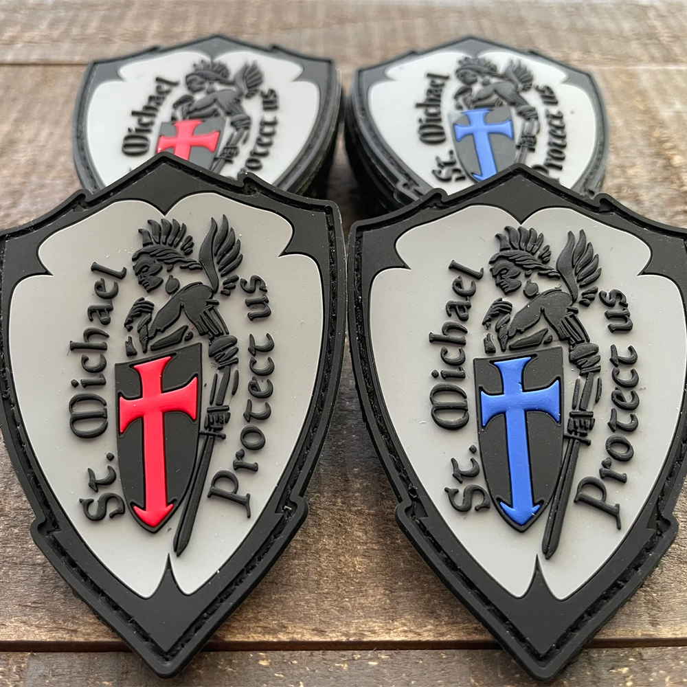 Custom St Michael Protect Us PVC Patch Soft Rubber Religious Patch Durable PVC Emblem for Bags Jackets and Accessories