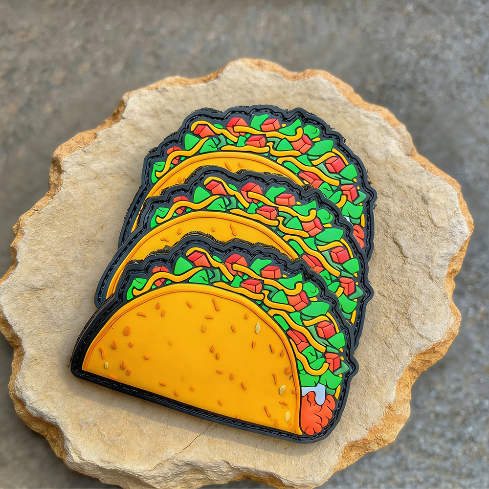 Custom Funny Taco Pizza Food Rubber PVC Patch Cartoon Style Soft PVC Patch for Bags Hats Backpacks and Accessories