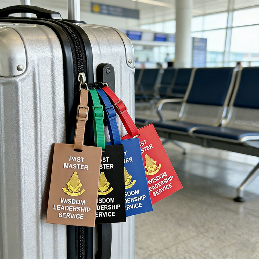 Global Past Master PVC Luggage Tag Custom Soft Rubber Tag Durable Masonic Travel Accessory with Hook Loop Option