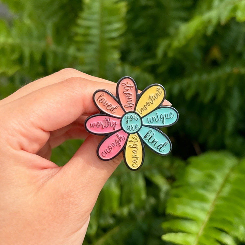 Creative Motivational Quotes Flower Enamel Pins You Are Loved Enough Worthy Strong Brooch Clothes Lapel Badge Gift for Friends