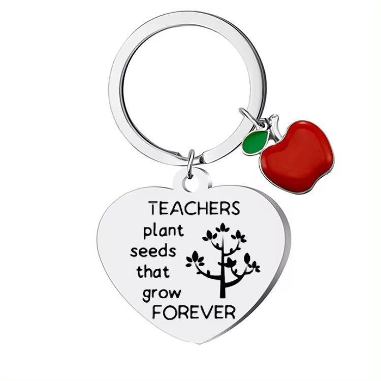 Teachers' Day Gift Apple Heart Engraved Pendant Gratefully Gift Stainless Steel Keychain for Women