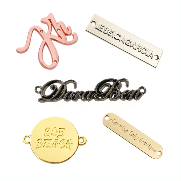 Fashion design engraved brand name custom metal logo labels tag for clothing